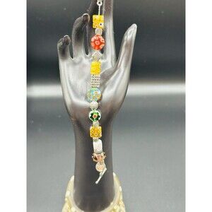 Vintage Sterling Murano Italy Venetian Millefiori Multi Color Bracelet